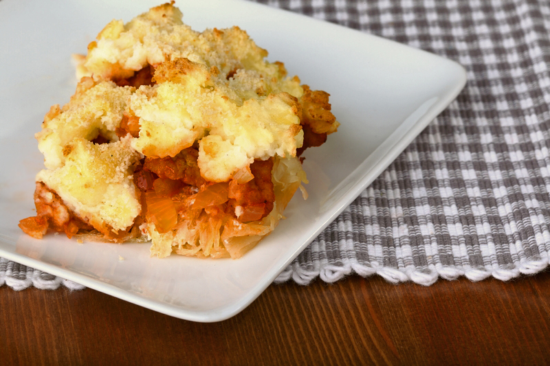 Romige zuurkoolschotel met tofureepjes