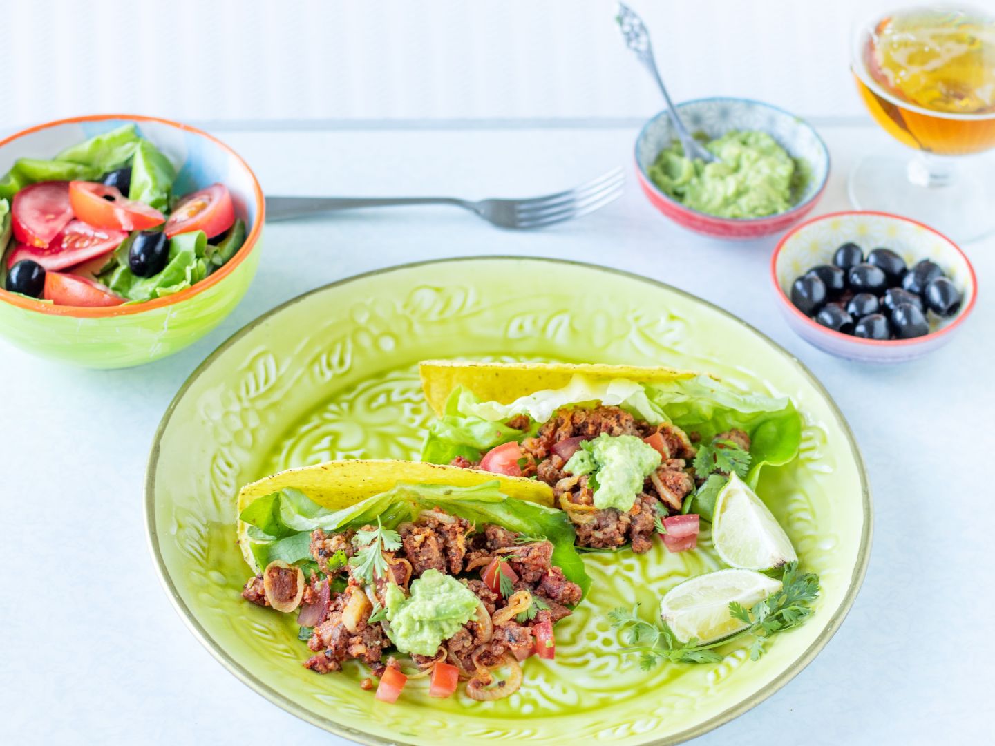 Taco&rsquo;s met plantaardig gehakt & guacamole