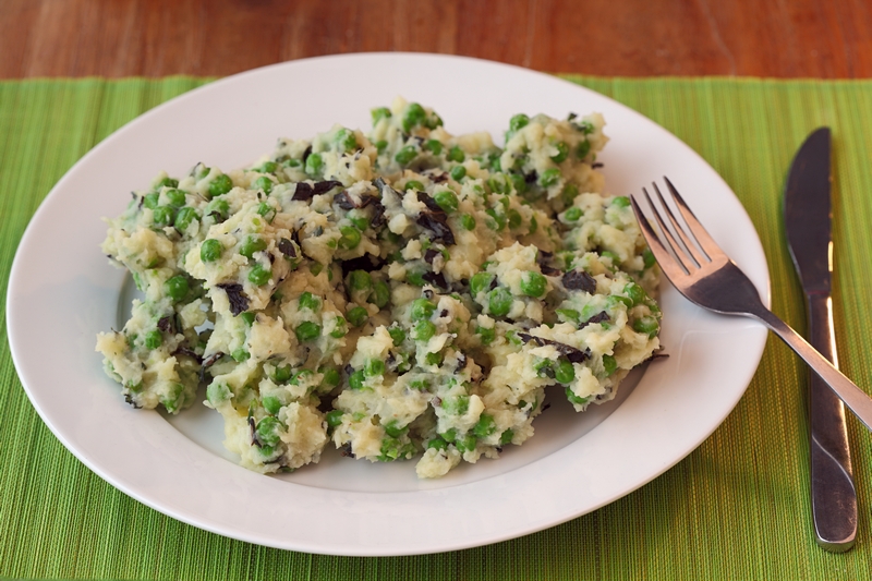 Stamppot met doperwt en munt