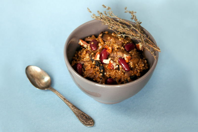 Quinoa met paddenstoelen en bonen