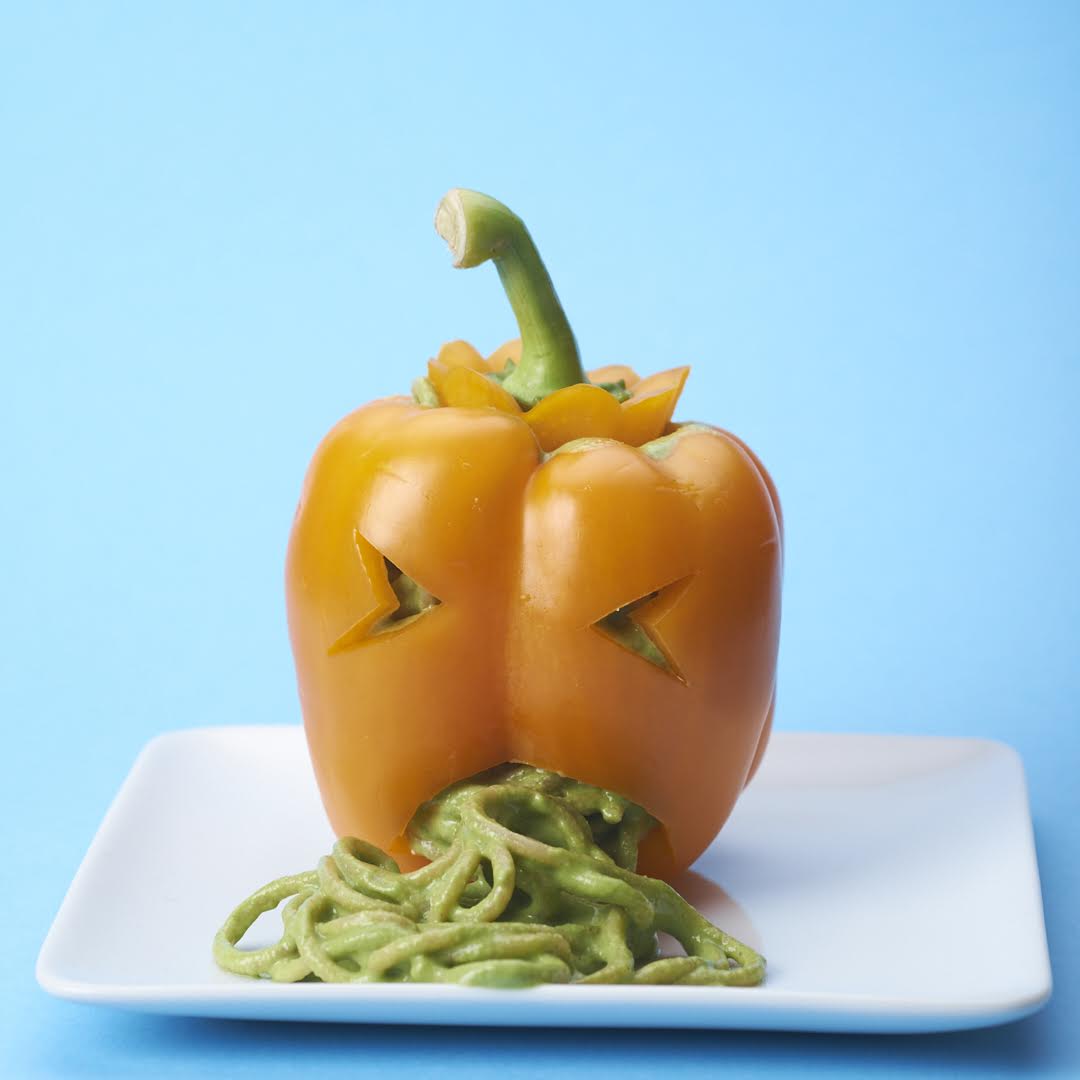 Paprika’s gevuld met groene spaghetti