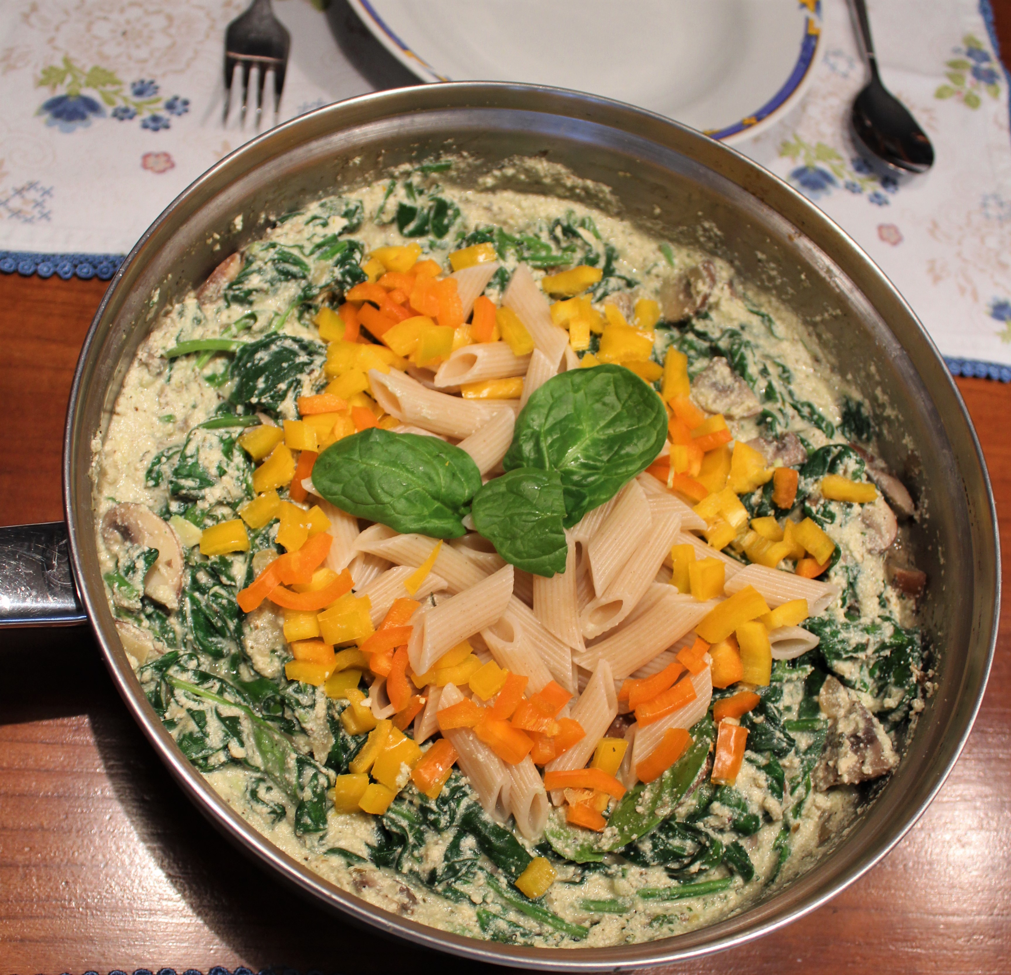 Pasta met Spinazie en Roomkaas