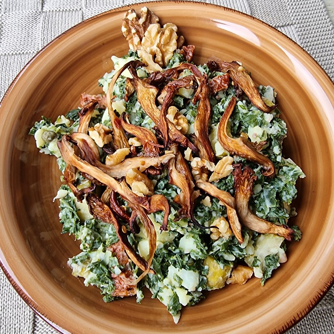 Boerenkoolstamppot met knapperige oesterzwammen